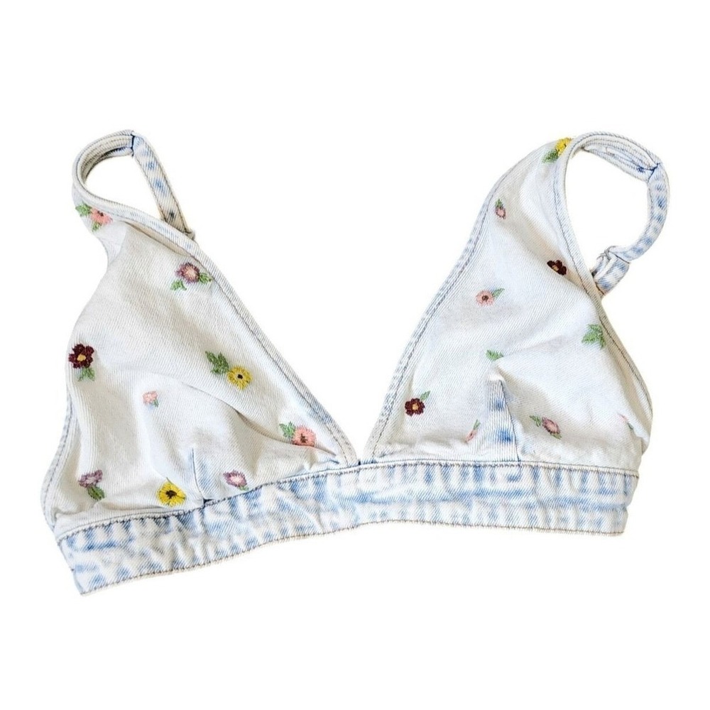 Wild Fable Floral Embroidered Denim Bralette Top Small Festival Rave